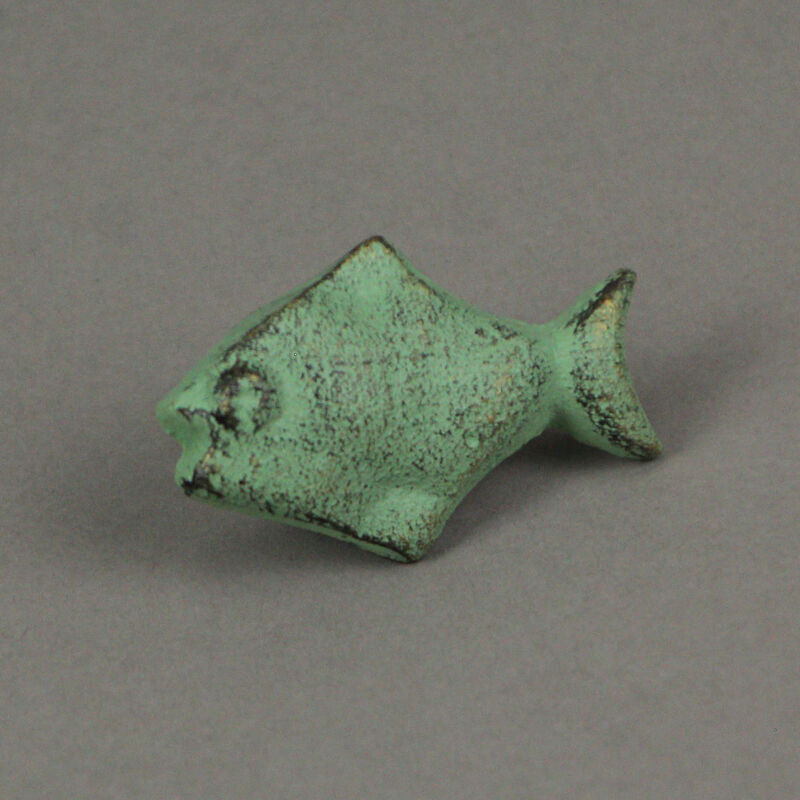 Set of 6 Verdigris Green Cast Iron Fish Drawer Pulls Decorative Bathroom Cabinet Knobs image number 2