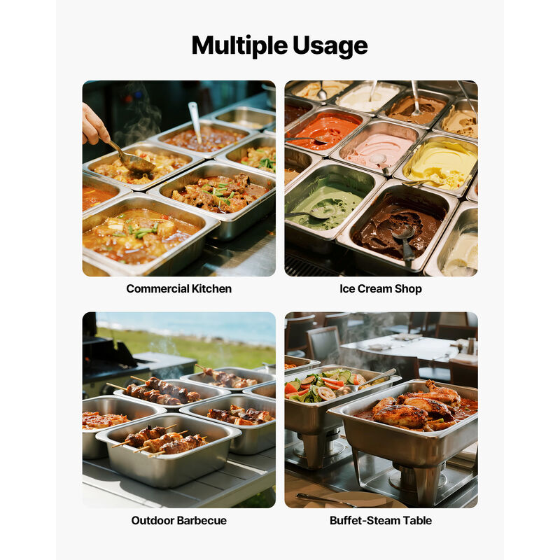 VEVOR 1/2 Size Hotel Pans Steam Table Pans 4 Inch Deep Stainless Steel 6 Pack