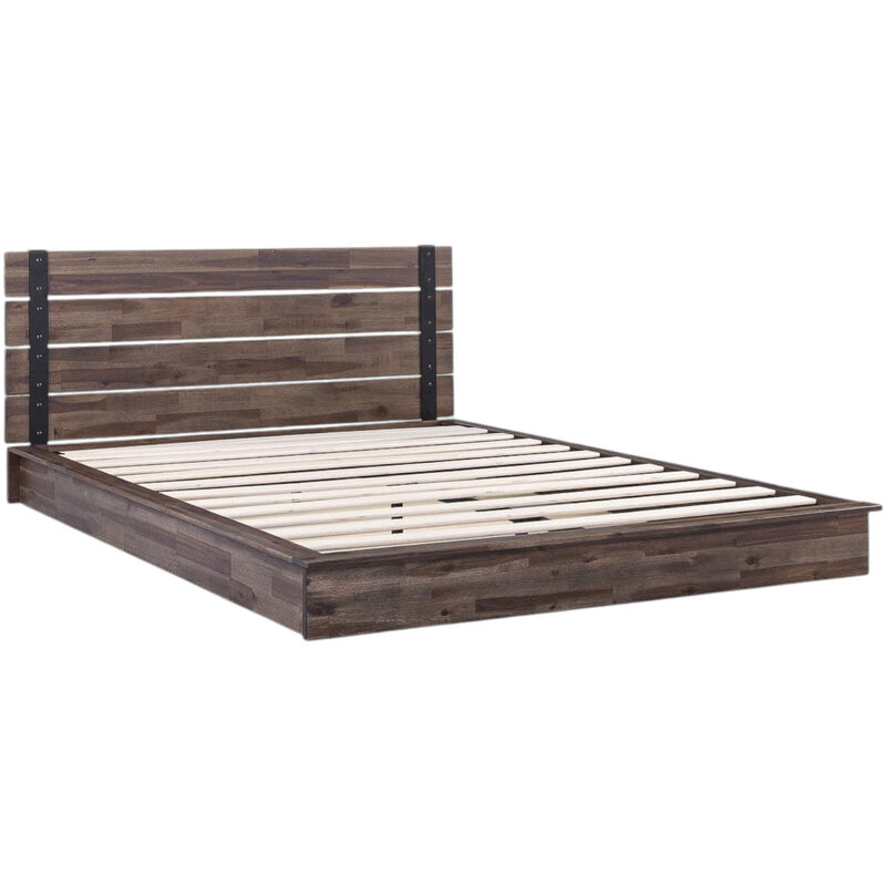 Low Profile Platform Bed Frame – Farmhouse Industrial Wood Style
