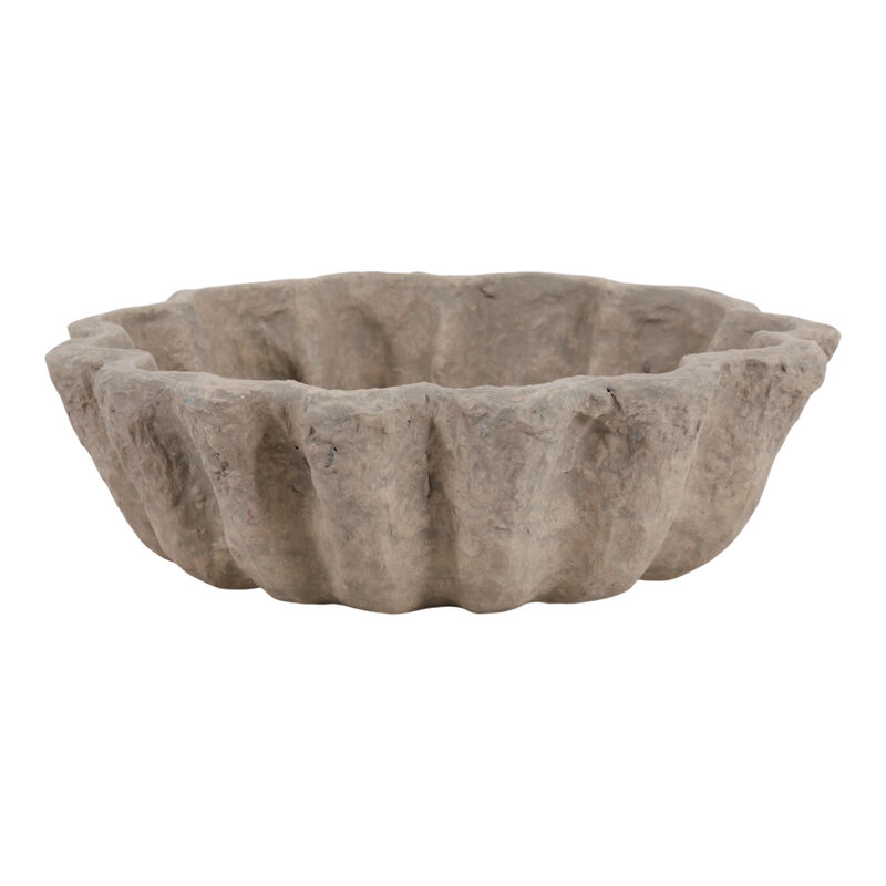 12" Fluted Paper Mache Bowl, Taupe image number 2