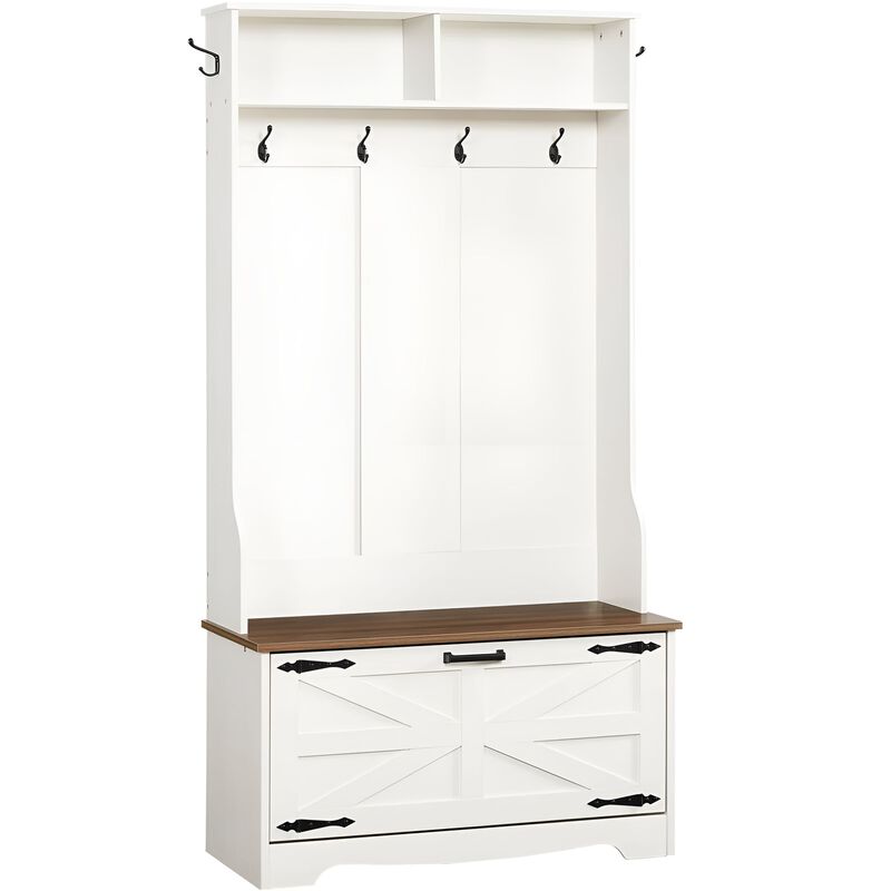 Hall Tree with Coat Rack and Shoe Cabinet, Entryway Unit with Flip Top Drawers image number 0