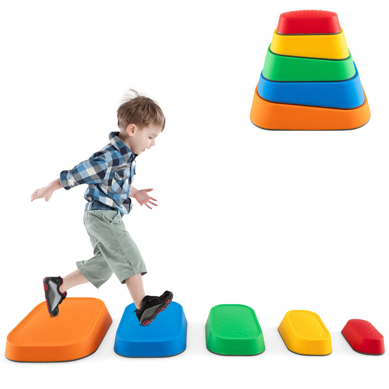 Kids Stepping Stones 5 Piece Non Slip Toddler River Stone Balance Play Set image number 1