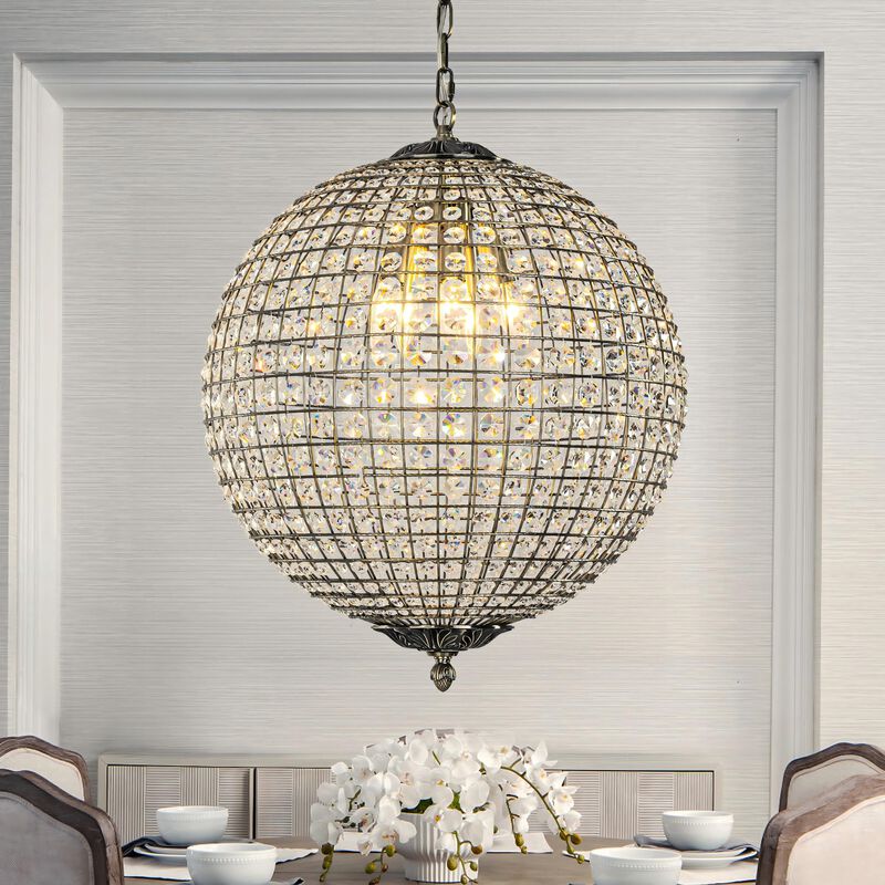 5 Lights W20 in Vintage Crystal Chandelier with Sphere Globle Shade in Antique Gold Retro Pendant Light for Dining Room Living Room image number 1
