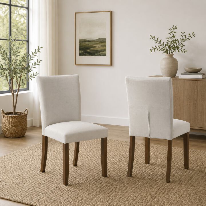 Cana Dining Side Chair Set of 2, Beige Upholstered Parsons Style, Hardwood Frame