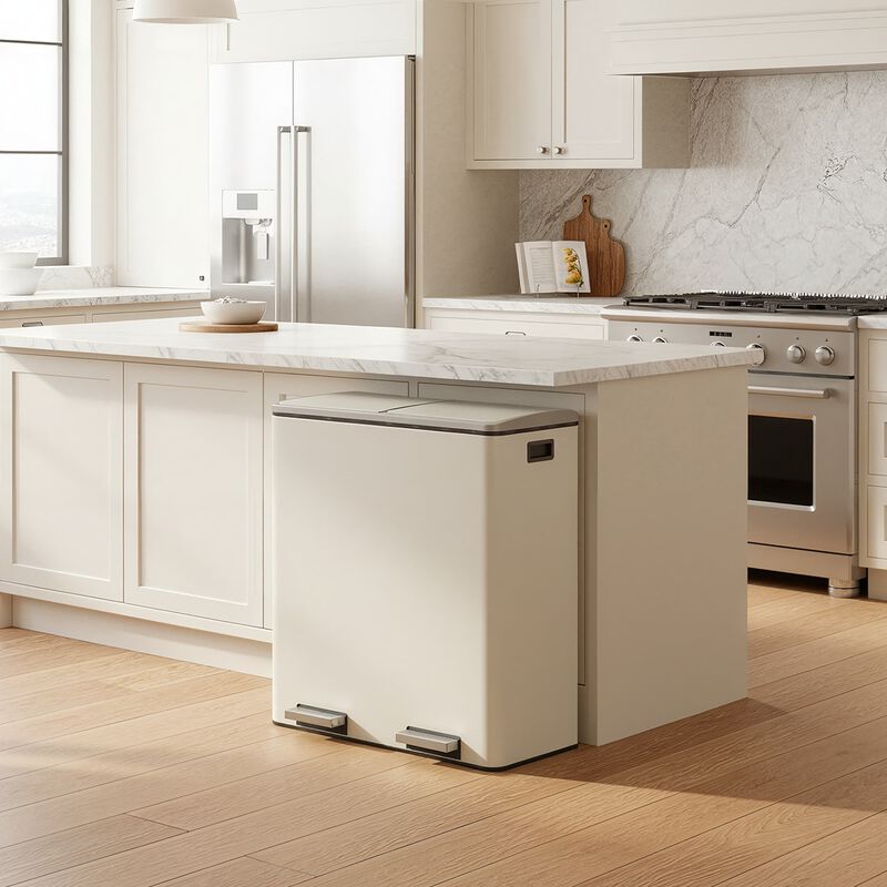 Dual Compartment Trash Can with Hinged Airtight Lids Kitchen Bin image number 1