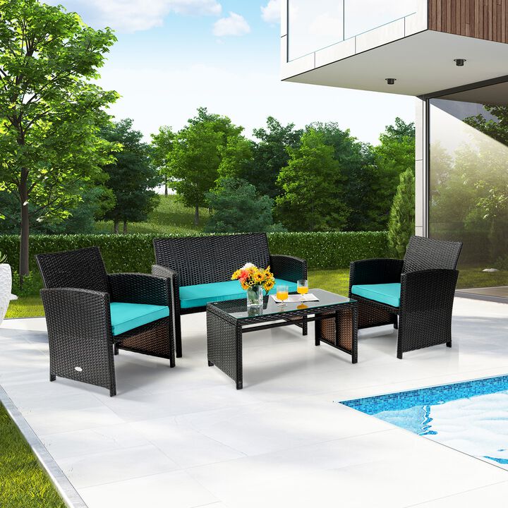 4Pcs Patio Rattan Cushioned Furniture Set