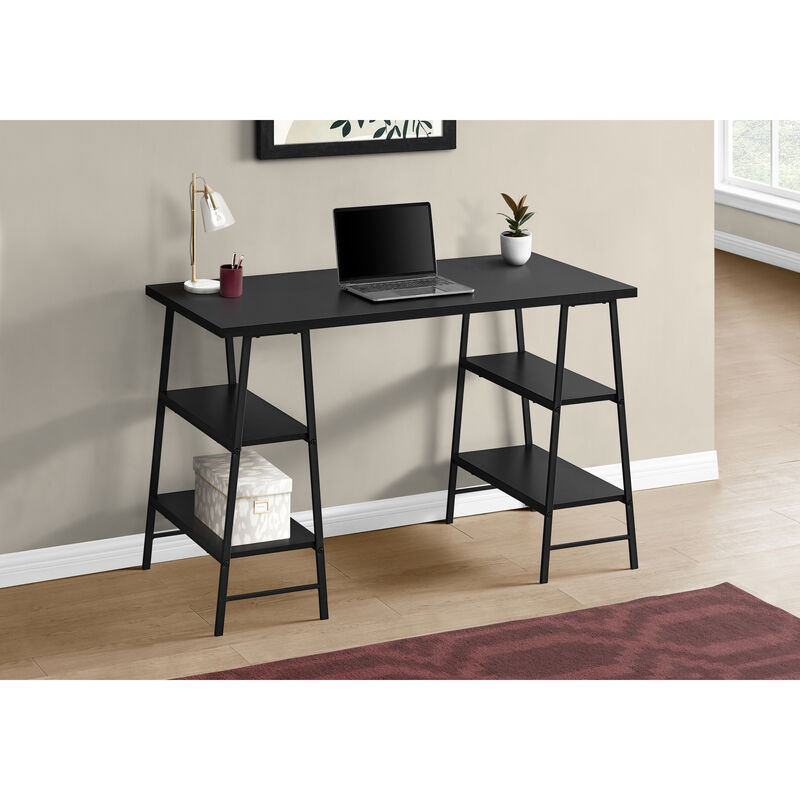Monarch Specialties I 7522 Computer Desk, Home Office, Laptop, Storage Shelves, 48"L, Work, Metal, Laminate, Black, Contemporary, Modern