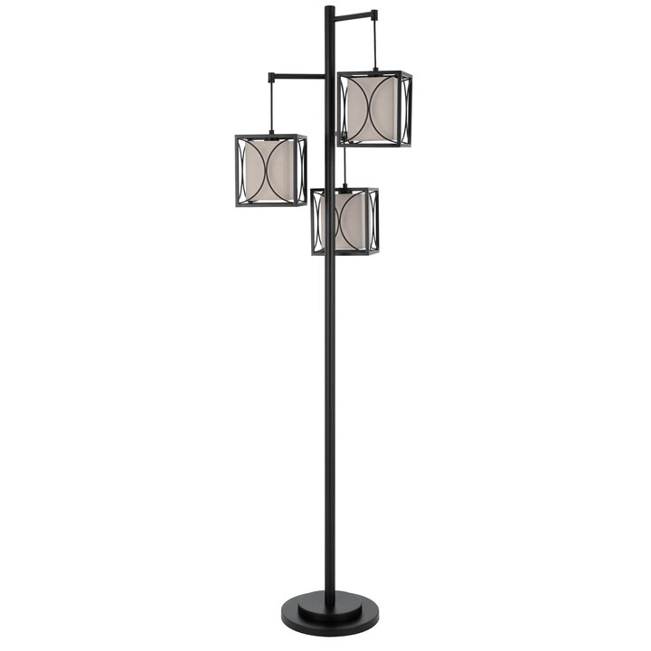 Lany 73 Inch Floor Lamp, 3 Hanging Lantern Style Shades, Black Iron - Benzara