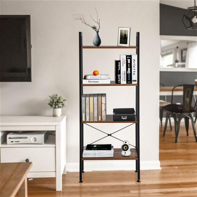 4-Tier Industrial Ladder Shelf Vintage Bookshelf and Storage Rack for Office, Bathroom, and Living Room Organization