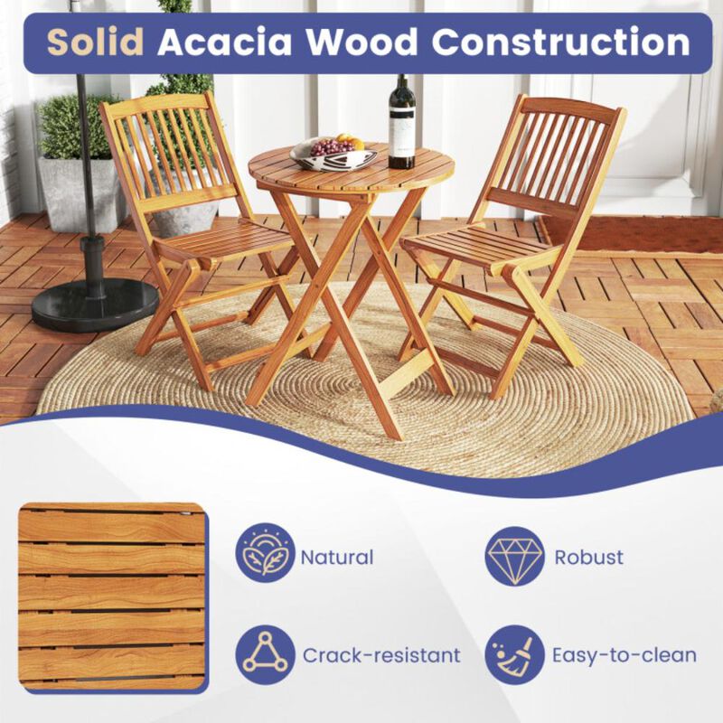 Hivvago 3 Pieces Acacia Wood Patio Folding Bistro Set with Soft Cushions