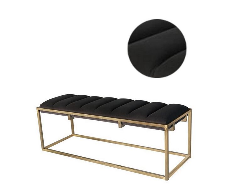 Metal Bench with Deep Vertical Channeling, Gold and Black - Benzara