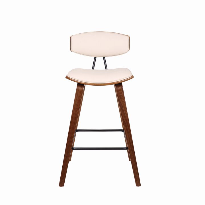 Mid Century Top Padded Back Counter Barstool, Cream - Benzara
