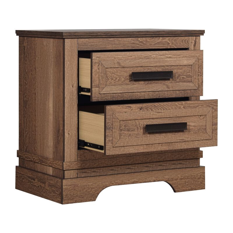 Covy Nightstand, 2 Drawers w Bar Handles, Bracket Feet, Natural Brown image number 3