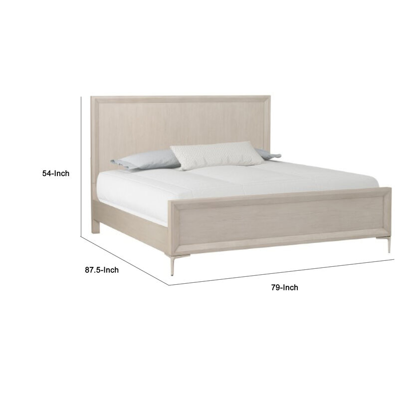 Kaira King Bed with Metal Accents, Natural Oak Brown Solid Rubberwood - Benzara