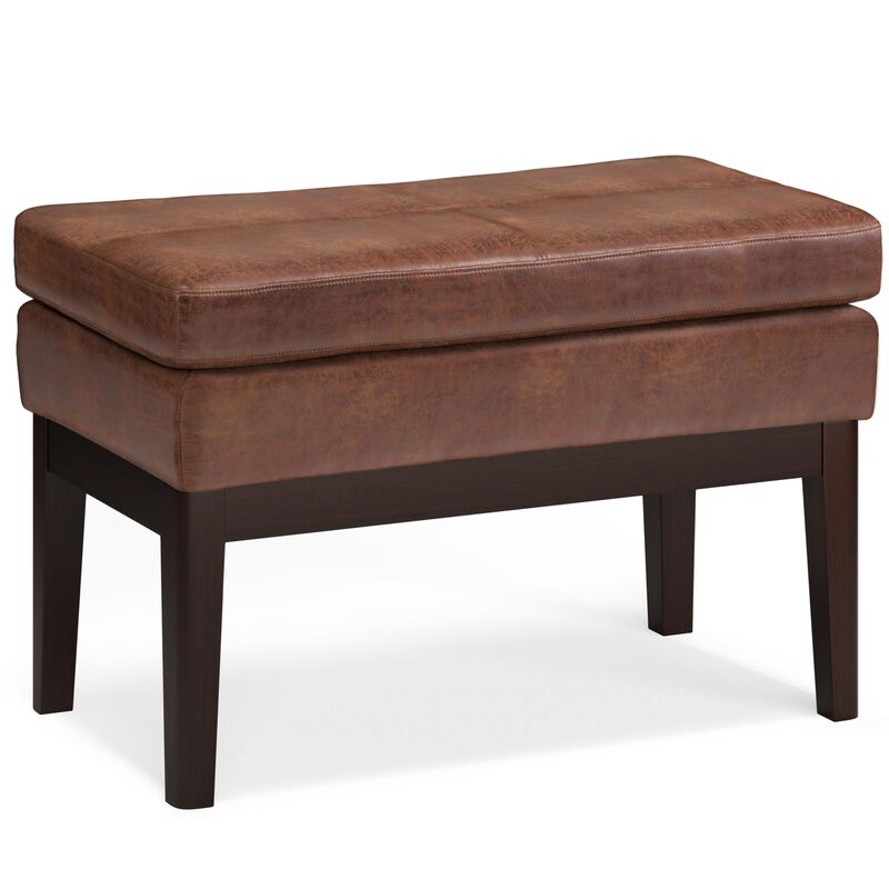 Carlson Small Ottoman Bench in Distressed Saddle Brown Faux Leather