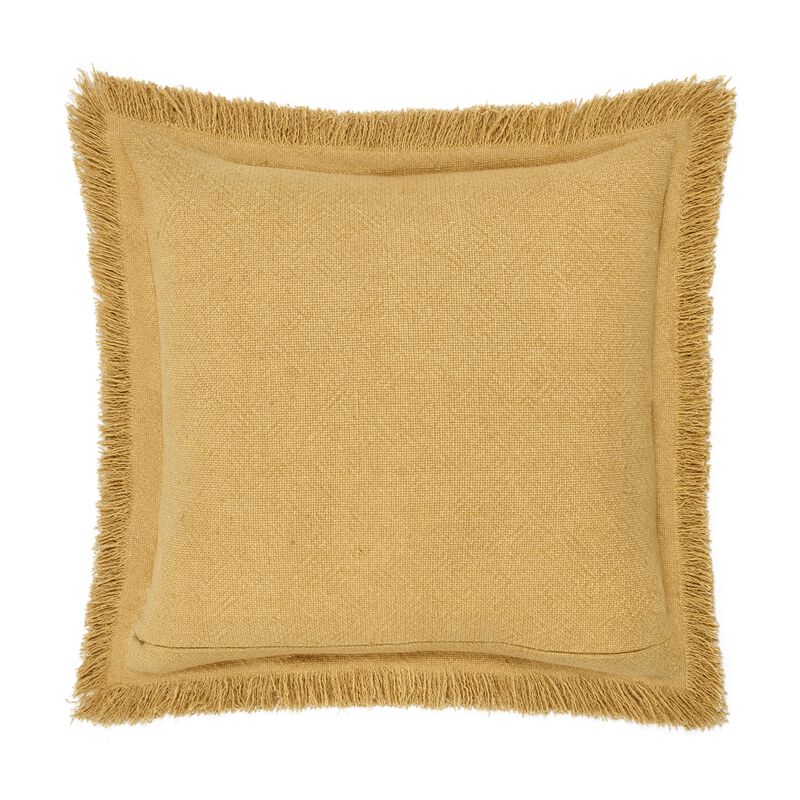 Dax Accent Throw Pillow, 22 Inch Square, Yellow Cotton Woven Texture - Benzara