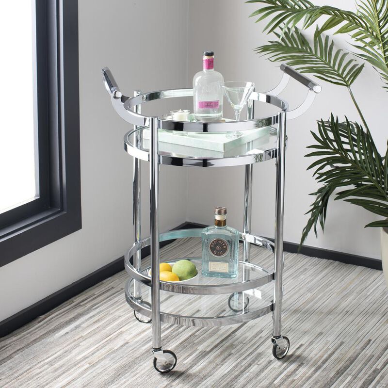 Safavieh Sienna 2 Tier Round Bar Cart, Chrome