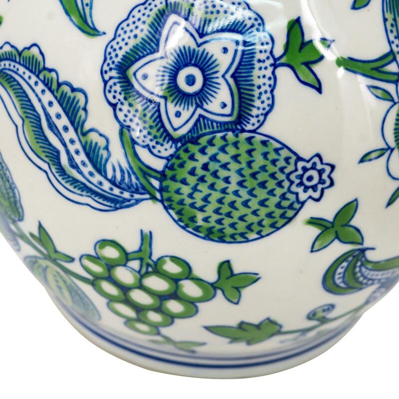 HomeRoots 13" White Blue And Green Chinoiserie Porcelain Wavy Gourd Table Vase image number 3