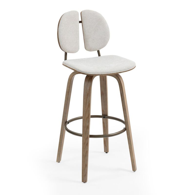 Glamour Home Set of 2 Beige Washed Woven Fabric Swivel Bar Stool White Washed Wood Legs