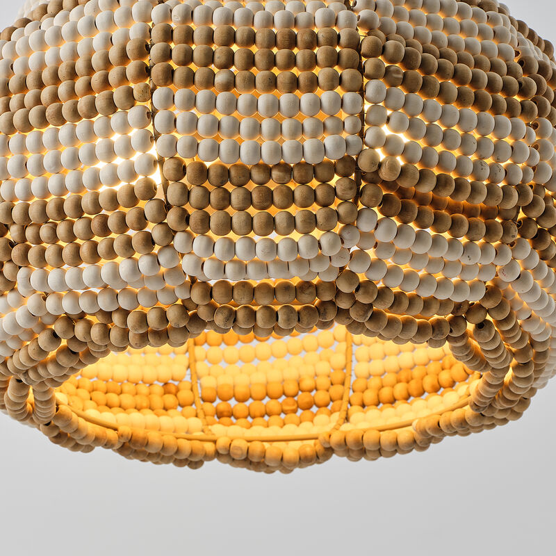 15.7" Bohemian 2-Light Distressed Brown and White Wood Beaded Gourd Chandelier, Pendant Light for Bedroom, Living Room or Dining Room image number 8