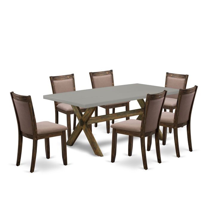East West Furniture X797MZ748-7 7Pc Kitchen Set - Rectangular Table and 6 Parson Chairs - Multi-Color Color