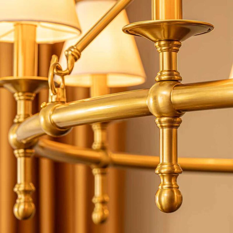 47'' 9-Light Extra Large Vintage Brass Chandelier with White Fabric Shades For Dining Room or Living Room image number 4