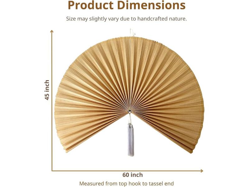 Japanese Giant Bamboo Fan Wall Decor 60" Boho Hanging Decorative Fan Art image number 2
