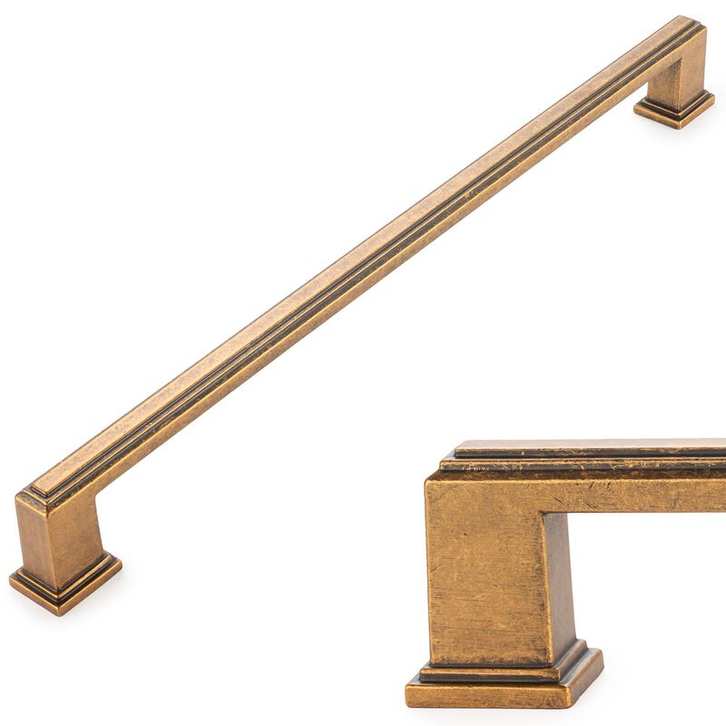 KOOFIZO Stepped Bar Cabinet Pull - Antique Brass Furniture Handle, 10 Inch/256mm Screw Spacing, 1-Piece for Kitchen Cupboard Doo
