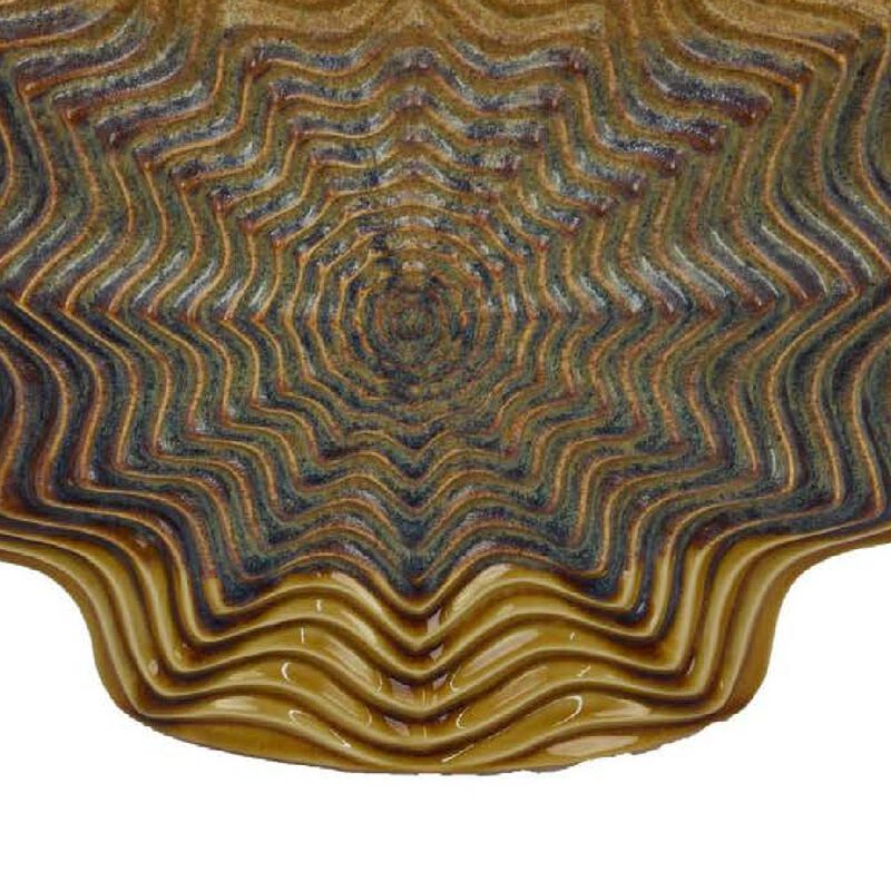 Decorative Vase, Brown, Gray Ceramic, Unique Radial Rosette, 16 Inch