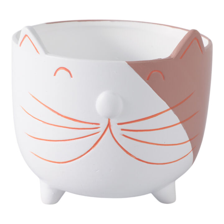 6" Kitty Whiskers Footed Planter, White/tan