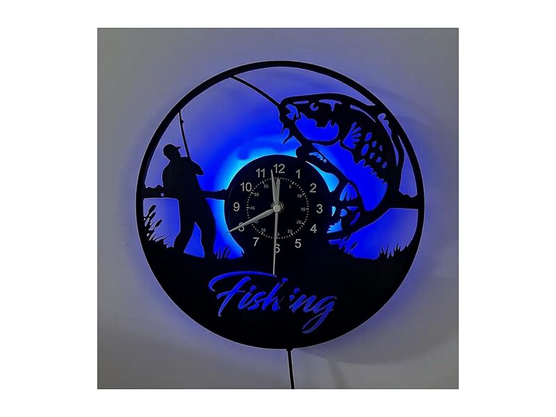 Fisherman LED Digital Vinyl Fishing Scene Wall Clock Silent Non Ticking image number 3