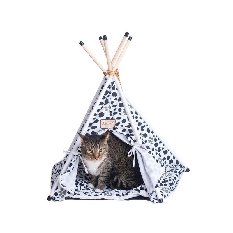 Armarkat Cat Bed Teepee Style, White W/Black Paw Print
