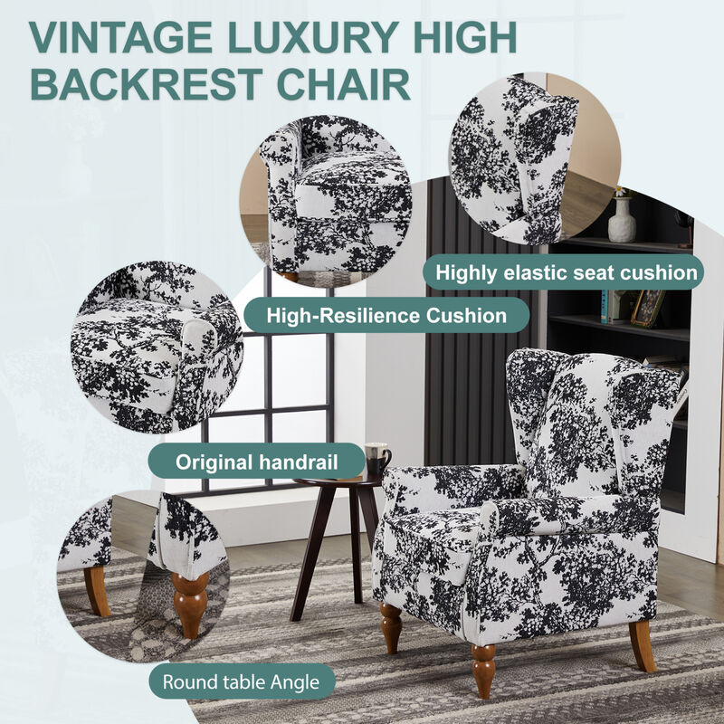 GOODSILO Vintage Luxury Wingback Armchair and Coffee Table Set for Living Room Relaxation and Style Enhancement image number 9