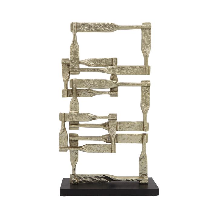 Jodie 23 Inch Metal Modern Accent Decor, Stacked Squares, Block Base, Gold - Benzara