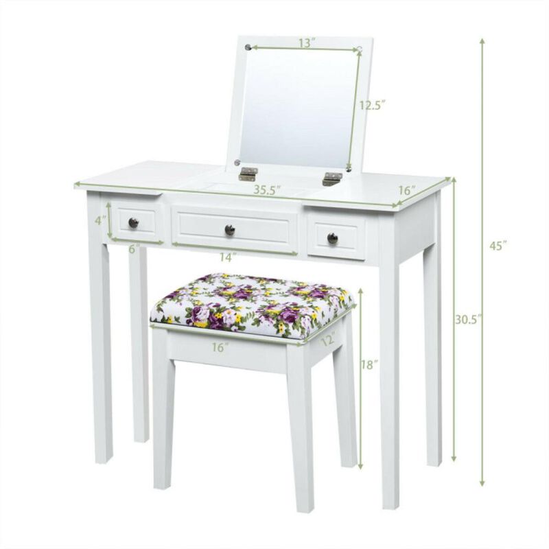 Hivvago Vanity Dressing Table Set with Flip Top Mirror and 3 Drawers