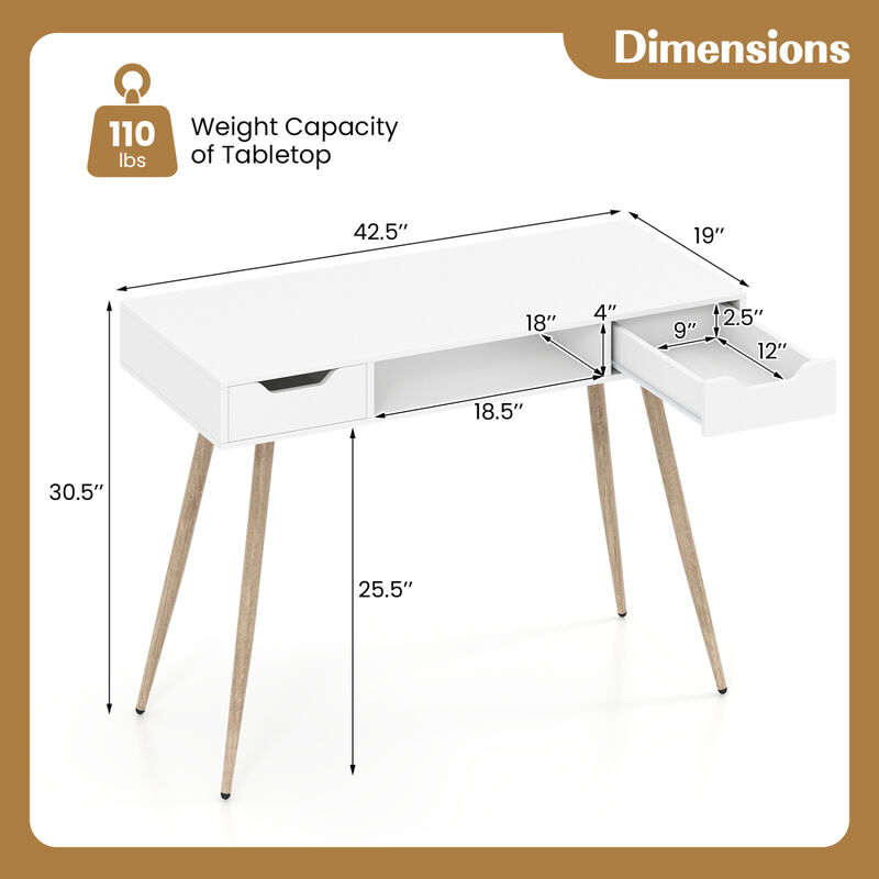 Modern Writing Desk with Metal Legs and Drawers for Home Office image number 2