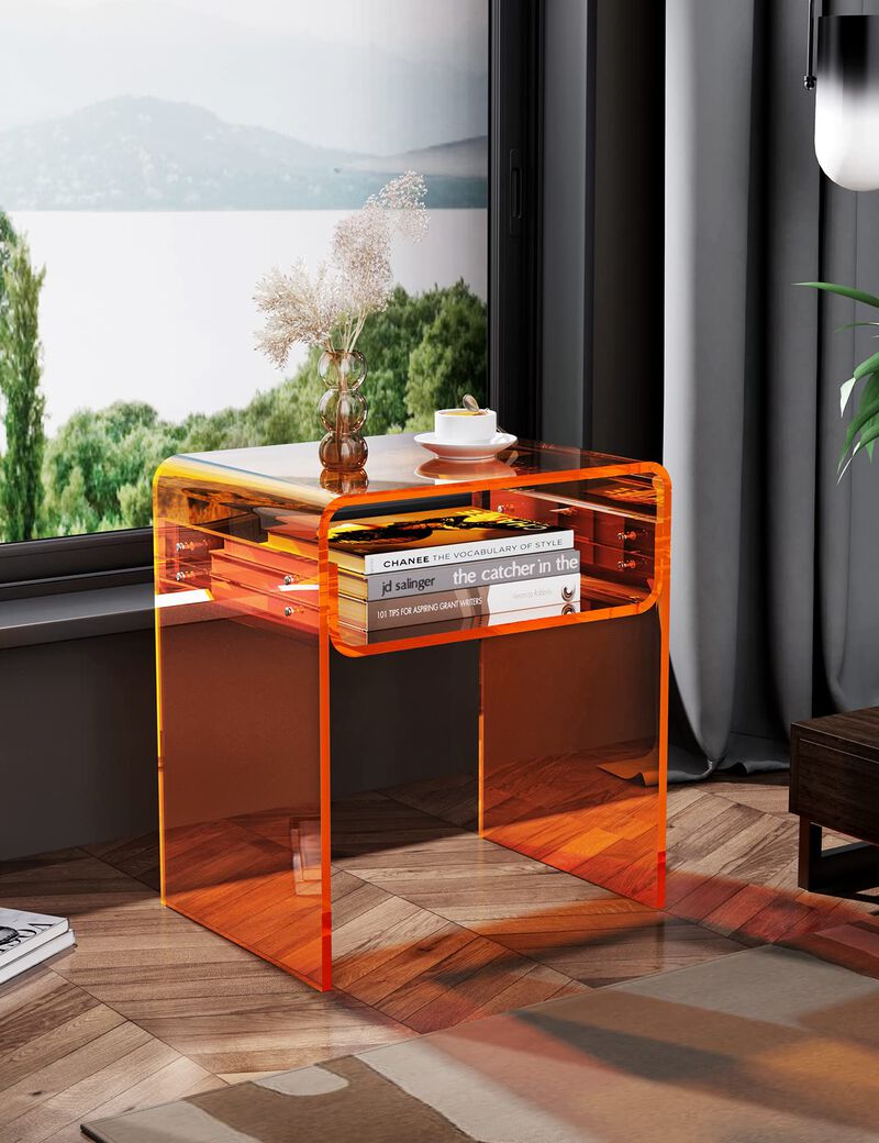 solaround Clear Acrylic End Table 2-Tier Bedside Nightstand for Living Room Bedroom