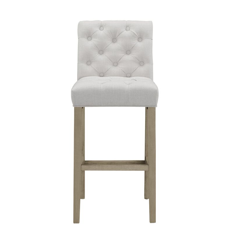 Glamour Home Set of 2 Alee Beige Fabric Bar Stool with Tufted Buttons and Wood Legs