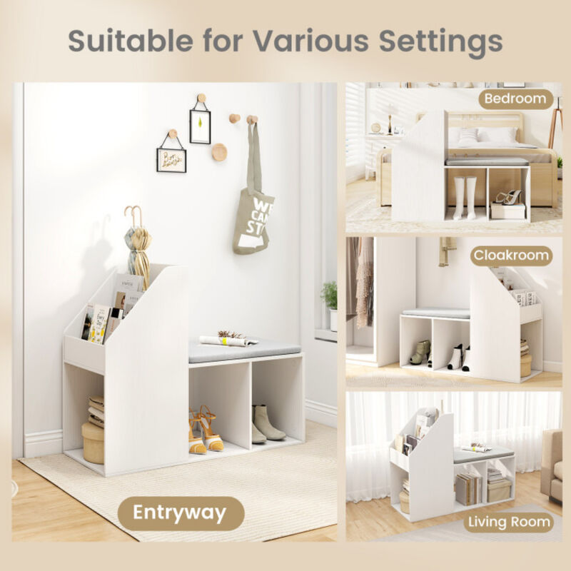 Shoe Storage Bench with Removable Seat Cushion and 6 Storage Compartments