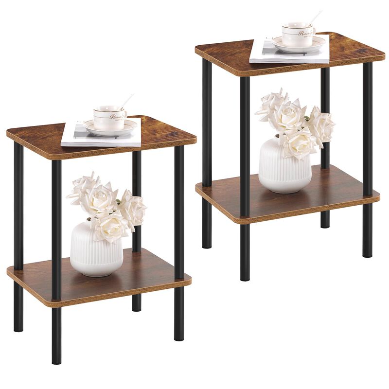 Apicizon 2 Tier End Table Set of 2, Boho Side Table with Storage Shelf, Nightstand Bedside Table for Small Spaces, Bedroom, Livi