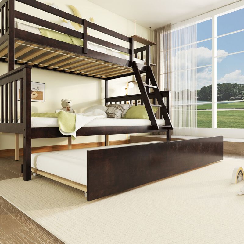 Whisen Twin Over Full Rubber Wood Bunk Bed with Trundle