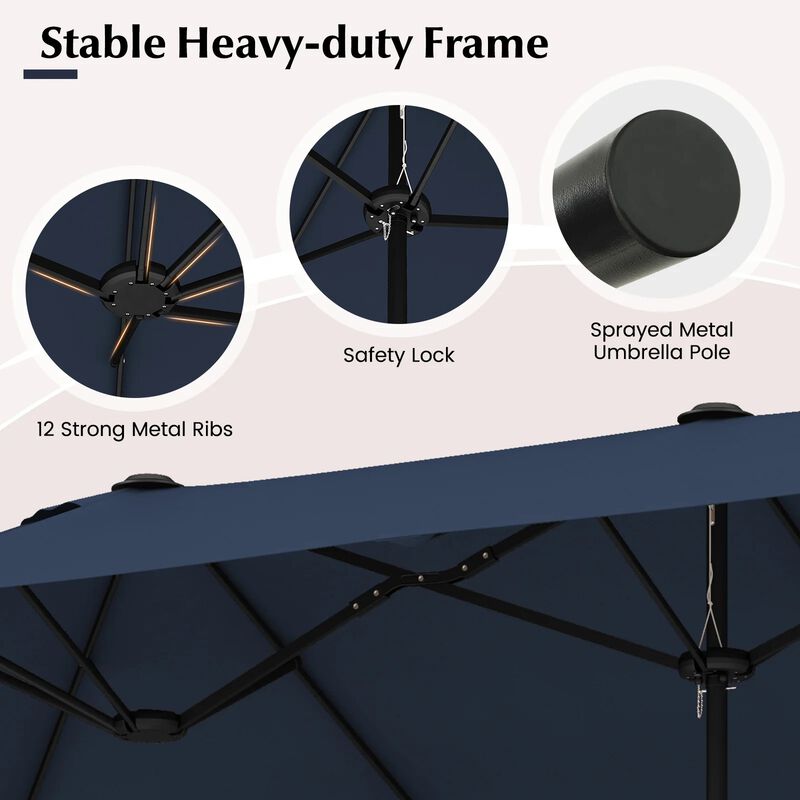 Mondawe 13 Feet Double-Sided Patio Twin Table Umbrella with Crank Handle