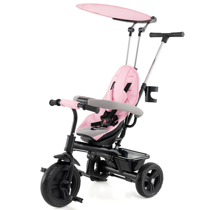 7-in-1 Baby Stroller Tricycle with Adjustable Canopy and Foldable Footrests