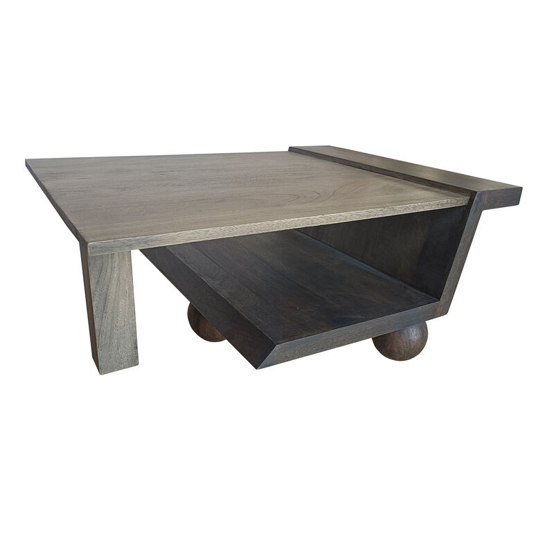 34 Inch Coffee Table, Handcrafted Natural Brown Mango Wood, Modern Contemporary Design Base image number 9