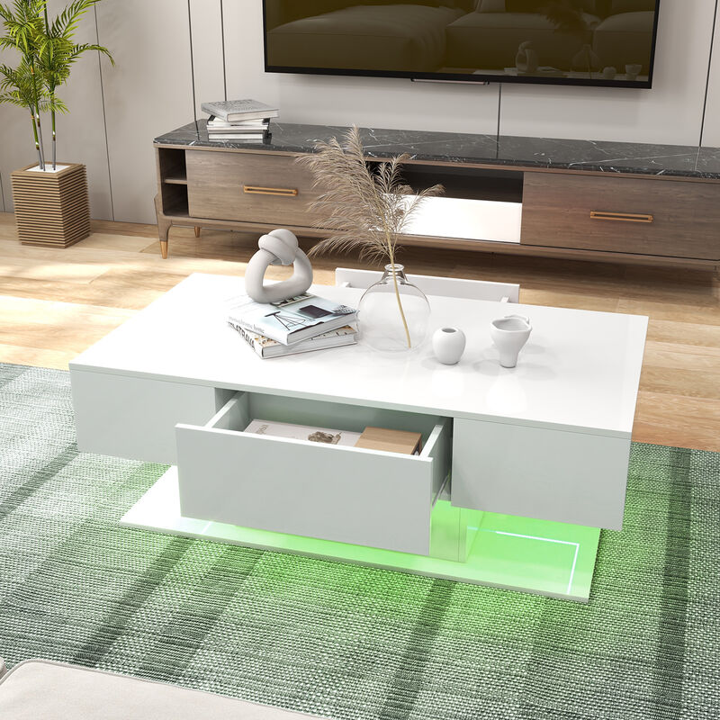 Modern LED Coffee Table with 20 Color LED Lights and 2 Storage Drawers