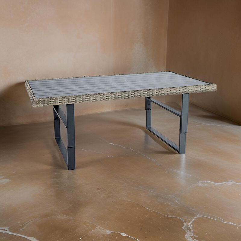 Foca 63 Inch Outdoor Rectangular Dining Table, Adjustable Height, Wicker