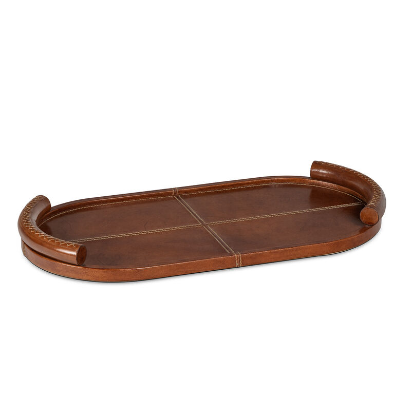 Forte Leather Tray Oval Cognac