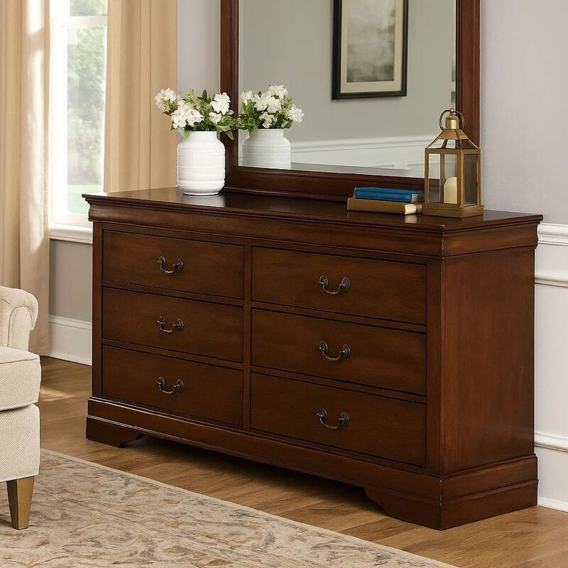 6 Drawer Wooden Dresser In Contemporary Style, Brown image number 1
