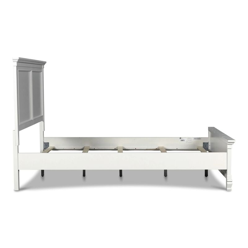 Umi King Size Bed, Classic Panel Design with Molded Details, White Wood - Benzara