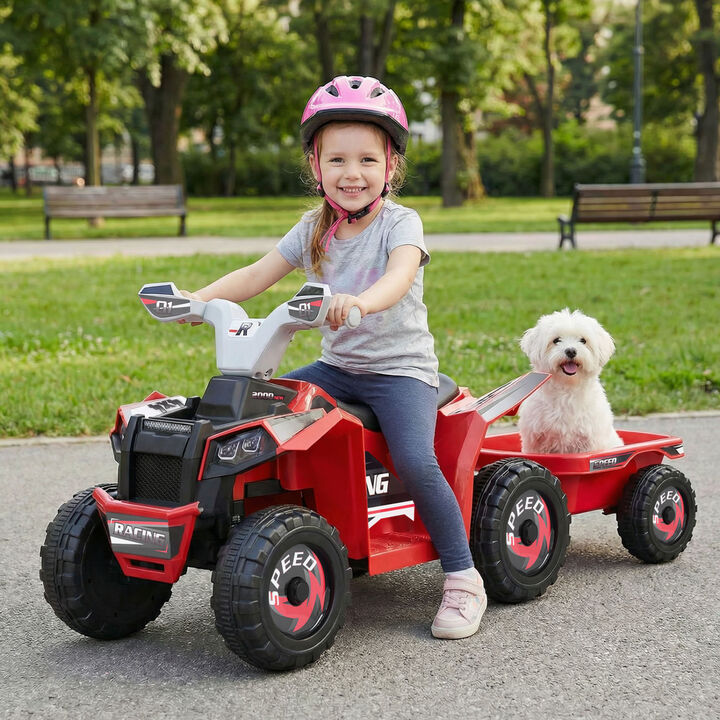 Kids 6V Ride On ATV Quad Car with Detachable Trailer for Outdoor Play
